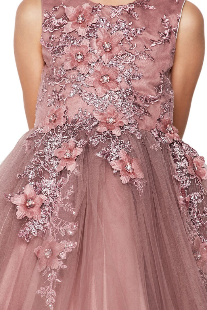 Girls Short Tulle Dress with 3D Flowers by Cinderella Couture 9040