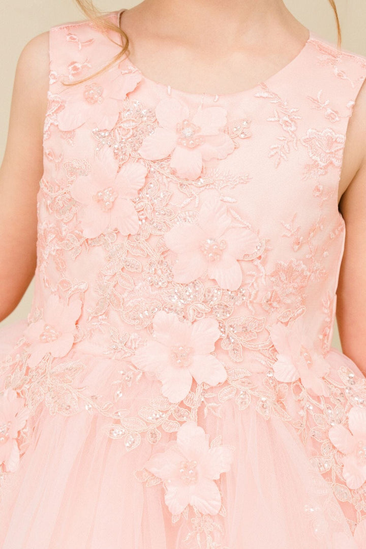 Girls Short Tulle Dress with 3D Flowers by Cinderella Couture 9040