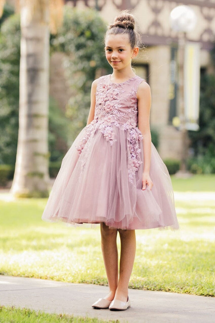Girls Short Tulle Dress with 3D Flowers by Cinderella Couture 9040
