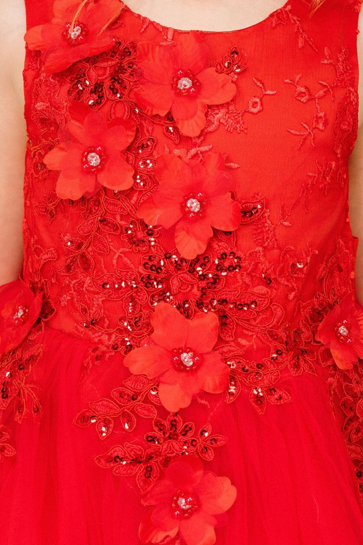 Girls Short Tulle Dress with 3D Flowers by Cinderella Couture 9040