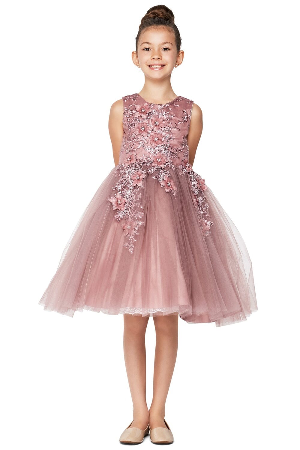 Girls Short Tulle Dress with 3D Flowers by Cinderella Couture 9040
