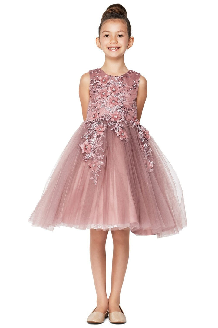 Girls Short Tulle Dress with 3D Flowers by Cinderella Couture 9040