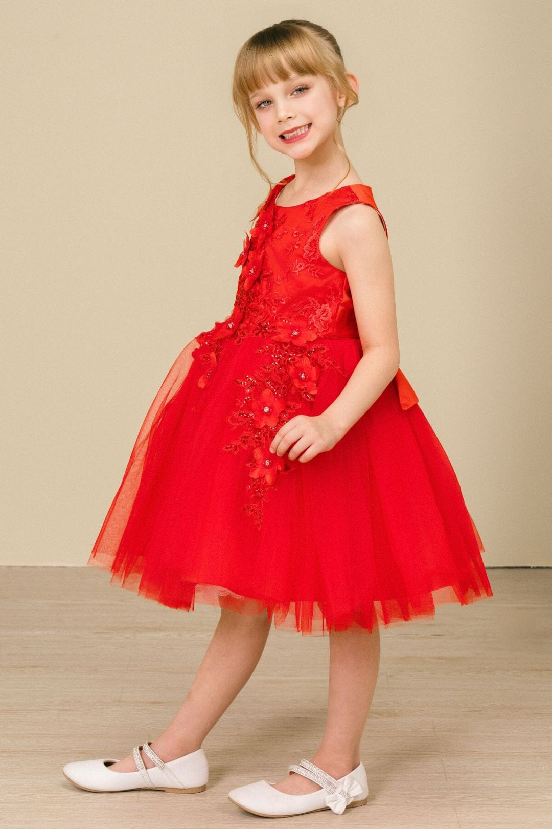 Girls Short Tulle Dress with 3D Flowers by Cinderella Couture 9040