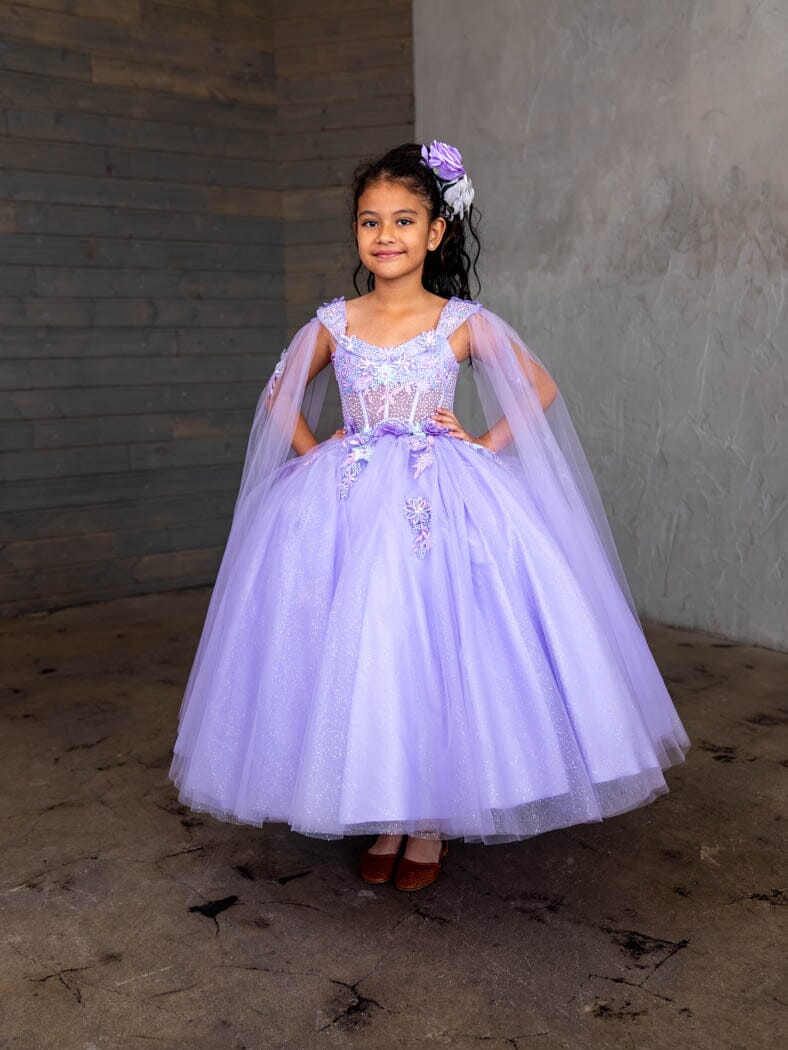 Girls Sleeveless Cape Sleeve Gown by Calla SCK-306