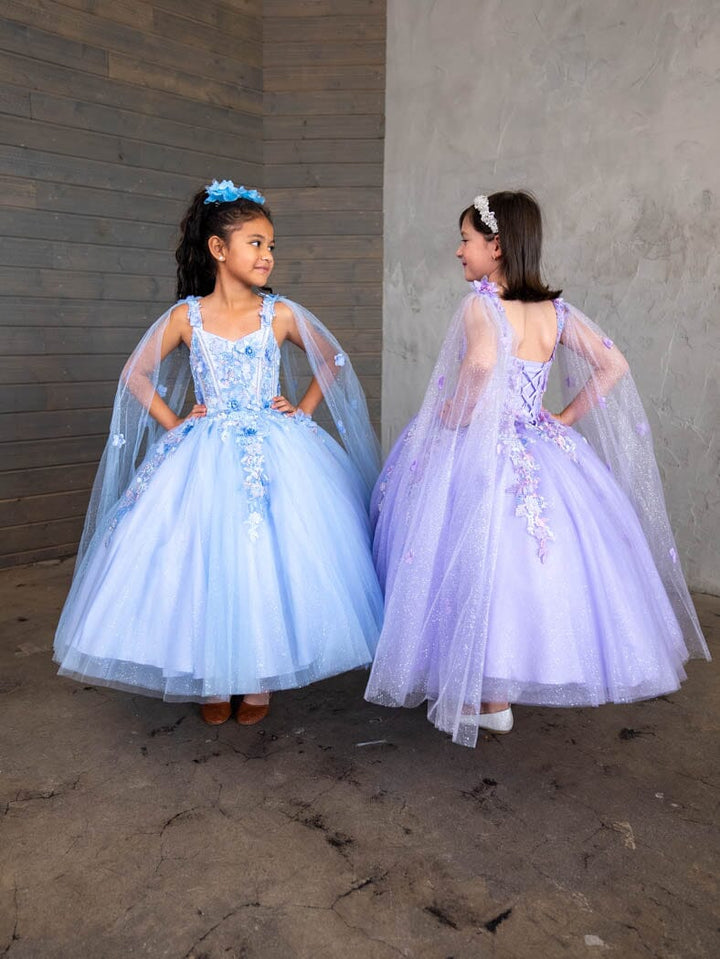 Girls Sleeveless Cape Sleeve Gown by Calla SCK306