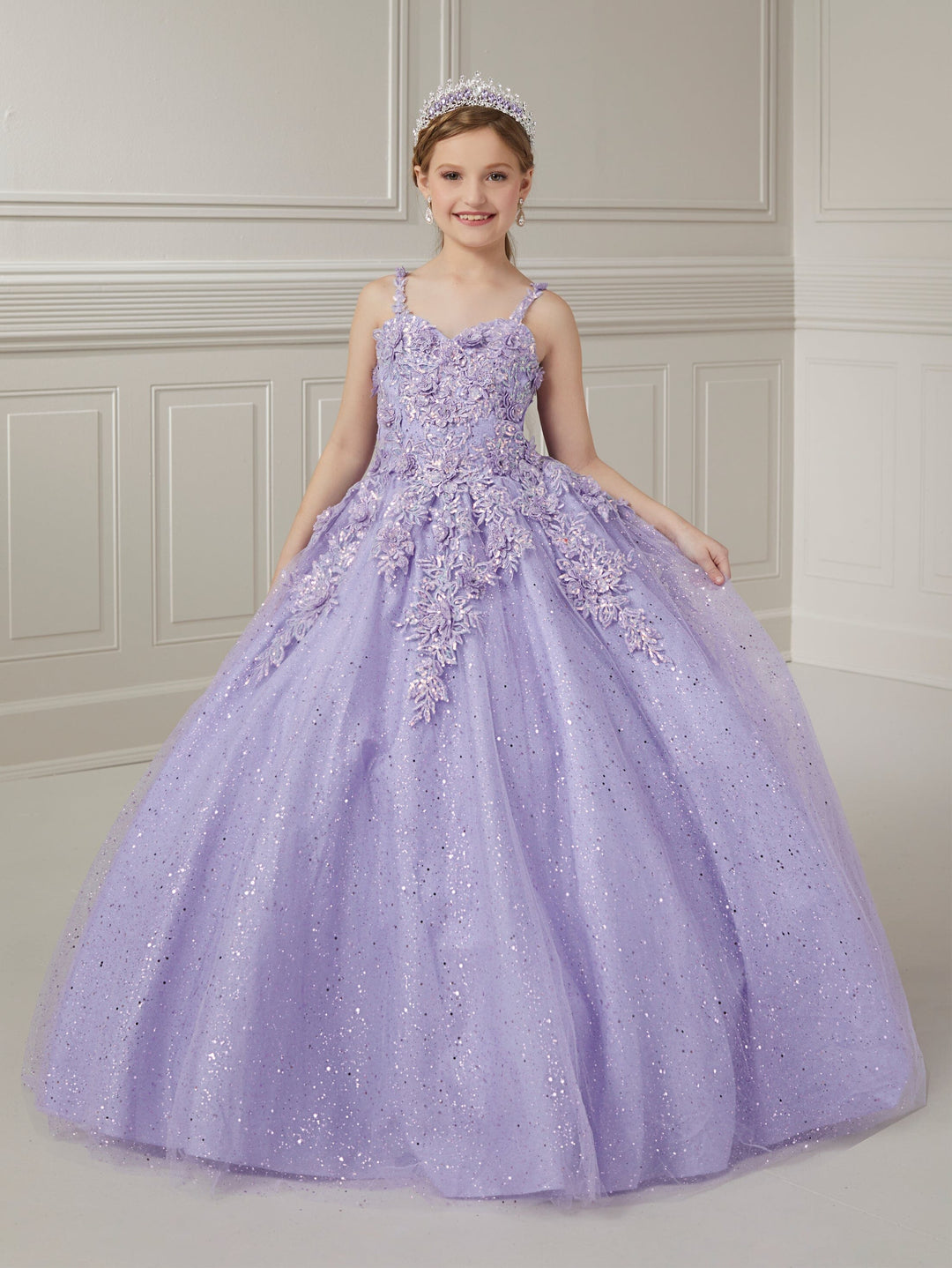 Girls Sleeveless Feather Gown by Tiffany Princess 13727
