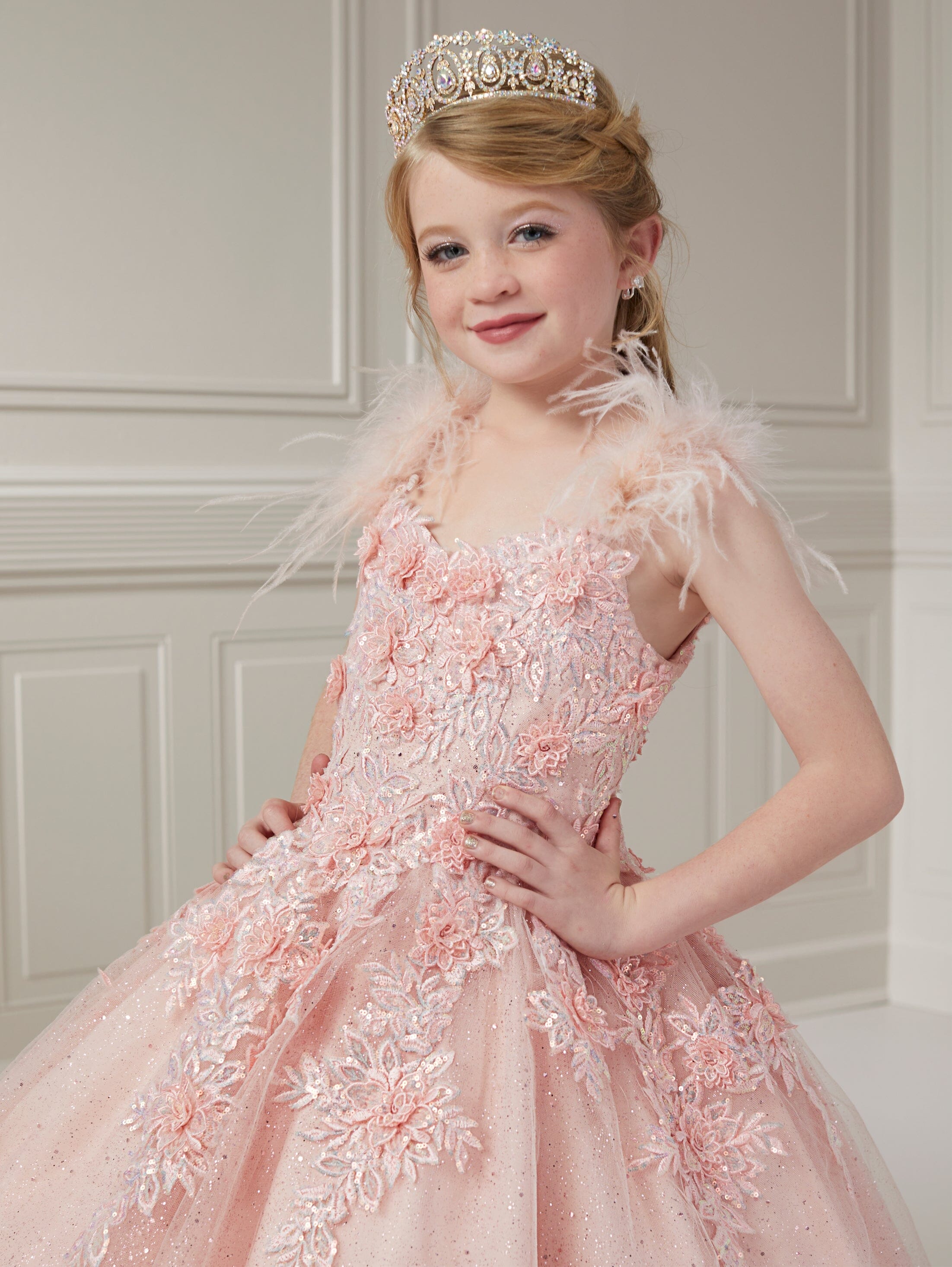 Girls Sleeveless Feather Gown by Tiffany Princess 13727 – ABC Fashion