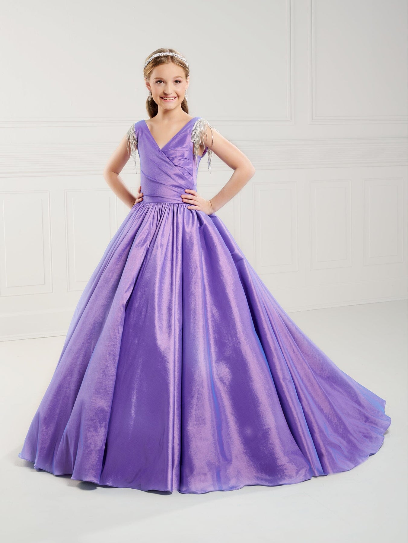 Girls Sleeveless Taffeta Gown by Tiffany Princess 13746 12 / White
