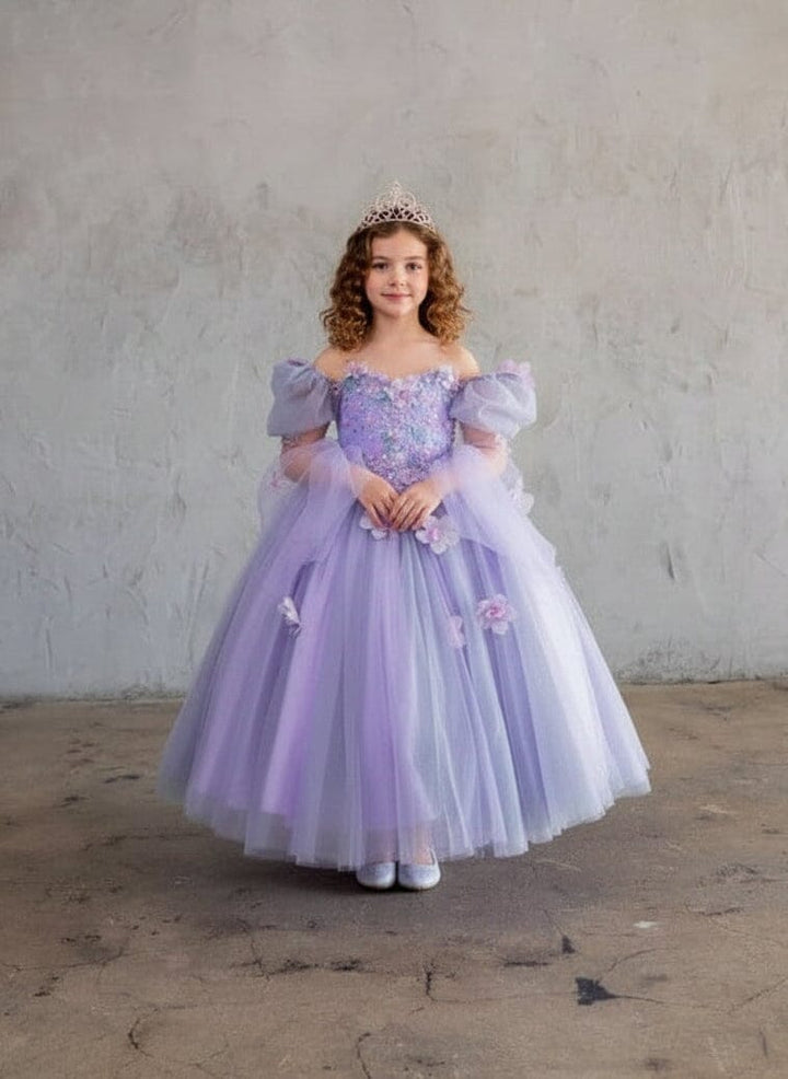 Girls Strapless Puff Sleeve Gown by Calla SCK-309