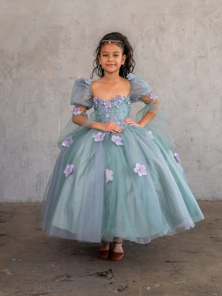 Girls Strapless Puff Sleeve Gown by Calla SCK-309