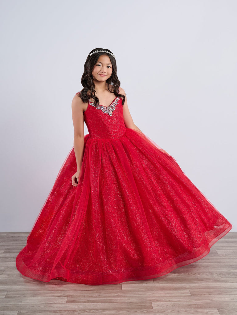 Girls Tulle V-Neck Gown by Tiffany Princess 13789 8 / Red
