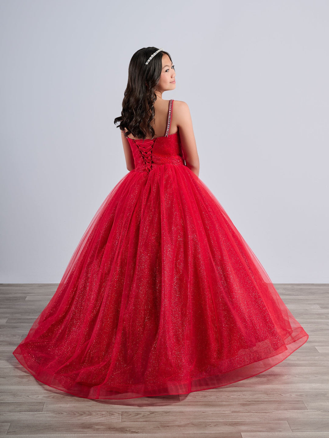 Girls Tulle V-Neck Gown by Tiffany Princess 13789 12 / Red