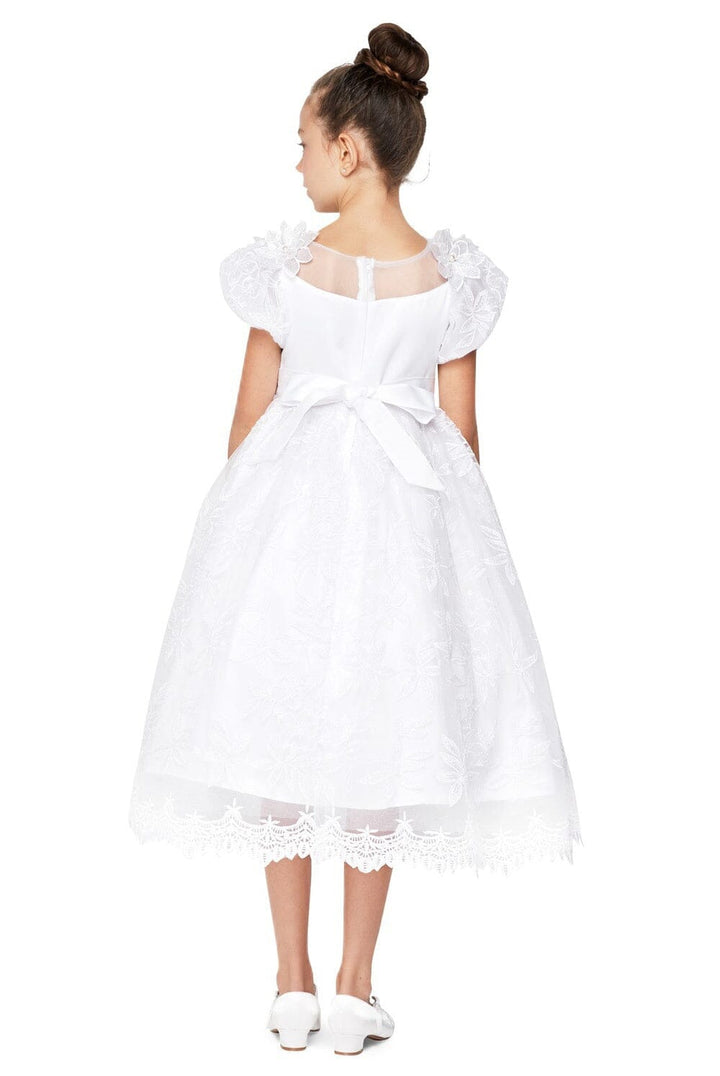Girls White Lace Dress with Puff Sleeves by Cinderella Couture 2904
