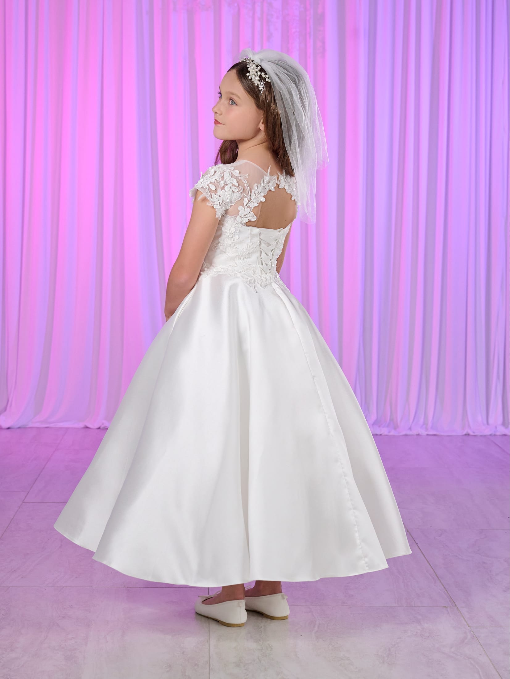 Girls White Tea Length Dress by Tiffany Princess 13781 – ABC Fashion