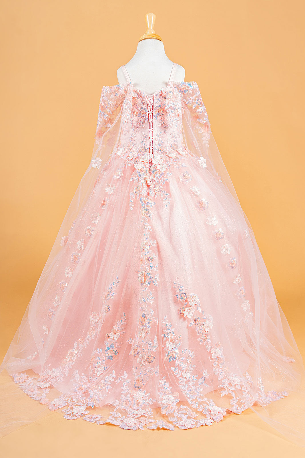 pink princess dress with cape Pink Ball Gown Quinceanera Dresses with Cape 15 Party 3D Flower Princess Dresses with Lace fg4104