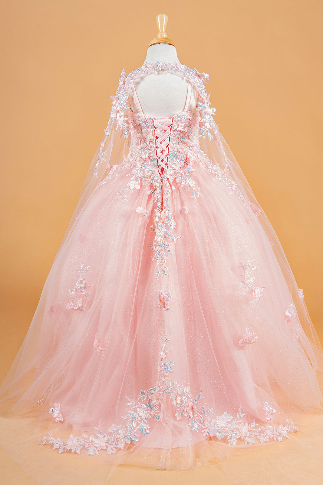 Girls 3D Floral Cape Gown Elizabeth K GK119 - Formal Dress Shops 2 / Lilac Girls 3D Floral Cape Gown Elizabeth K GK119 - Formal Dress Shops 2 / Lilac
