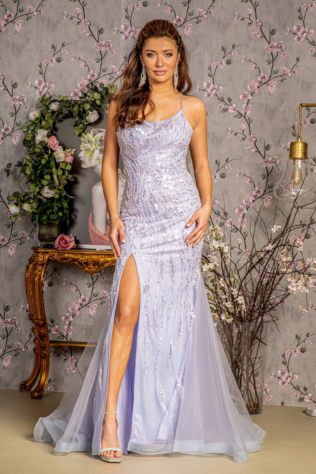 Fitted Embellished Sleeveless Slit Gown by GLS Gloria GL3382