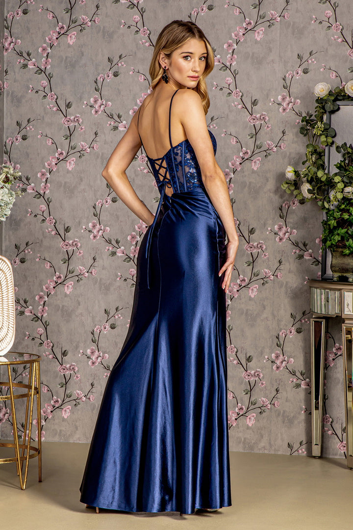 Floral Embroidered Corset Slit Gown by GLS Gloria GL3439