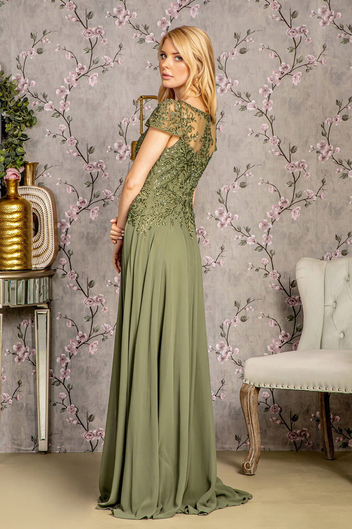 Embroidered Chiffon Short Sleeve Gown by GLS Gloria GL3491