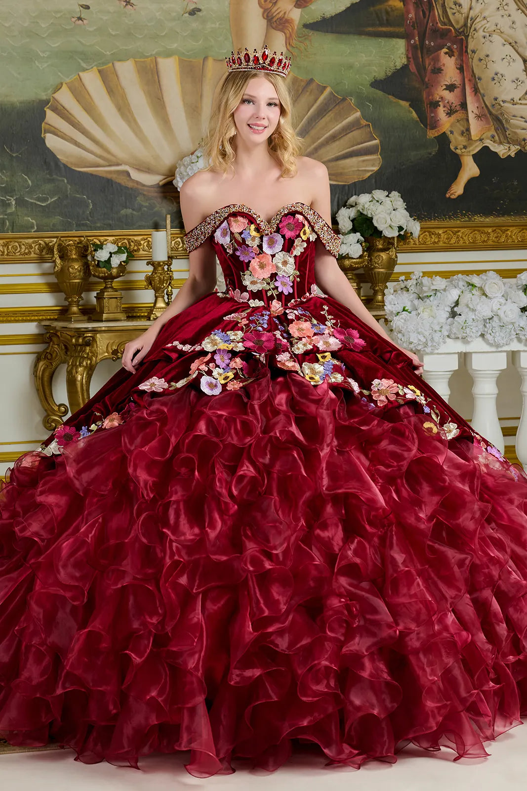 Off Shoulder Ruffled Ball Gown by Elizabeth K GL3638 ABC Fashion Off Shoulder Ruffled Ball Gown by Elizabeth K GL3638 ABC Fashion