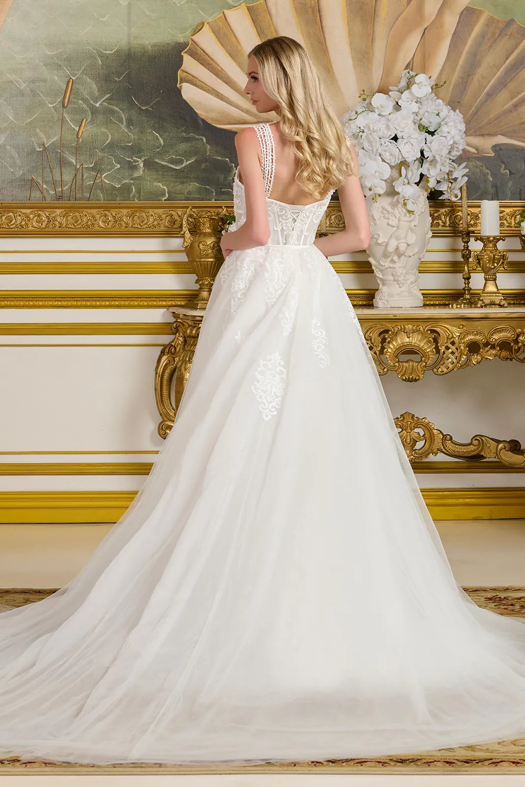 1800s wedding dress Sleeveless Bridal Overskirt Gown by GLS Gloria GL3654 M / Off White