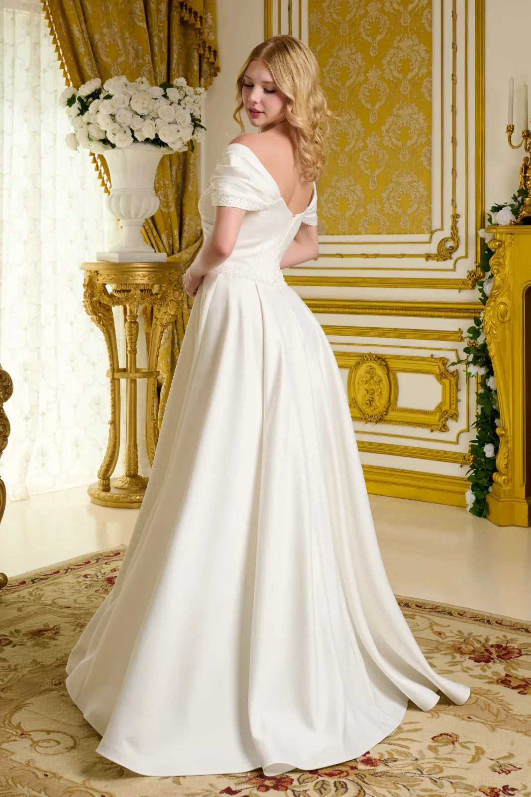 Elizabeth K Satin Off Shoulder Bridal Gown GLS GL3655 Formal Dress Shops Off White / 2XL Elizabeth K Satin Off Shoulder Bridal Gown GLS GL3655 Formal Dress Shops Off White / 2XL