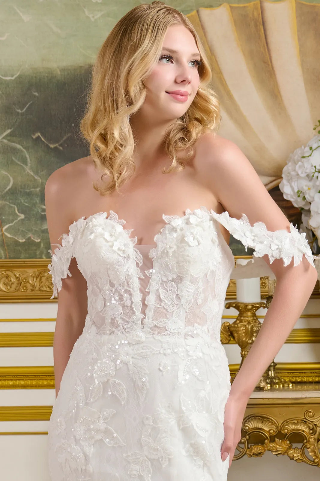 lace mesh wedding dress Long Beaded Glitter Mesh Wedding Dress