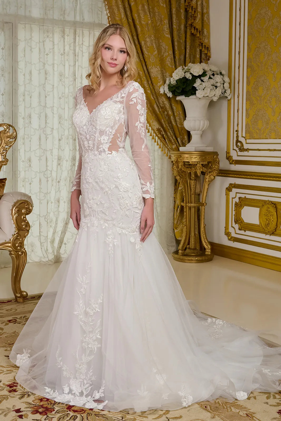 Long Sleeve Bridal Mermaid Gown by GLS Gloria GL3659 S / Off White