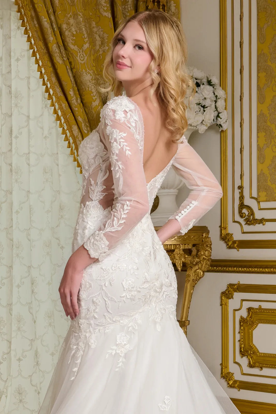 mesh long sleeve wedding dress Mermaid White/Ivory Long Sleeve Wedding Dress Lace Satin Sheer/Mesh Bridal Gown