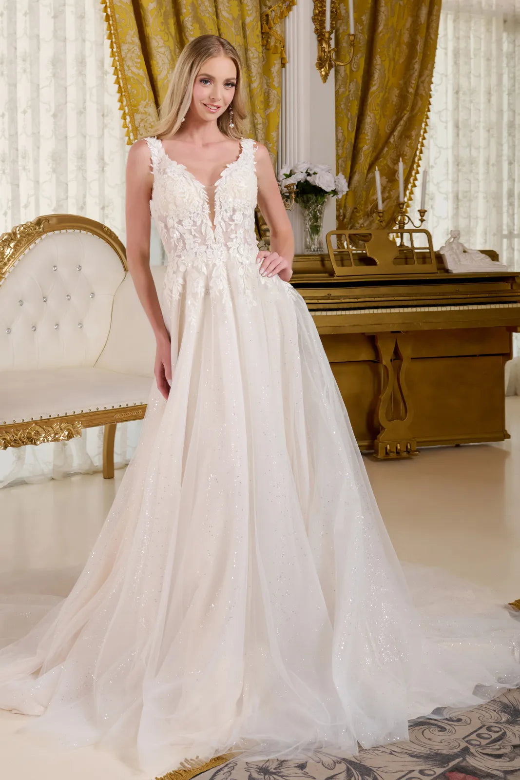 V-Neck A-line Bridal Gown by GLS Gloria GL3661 3XL / Off White