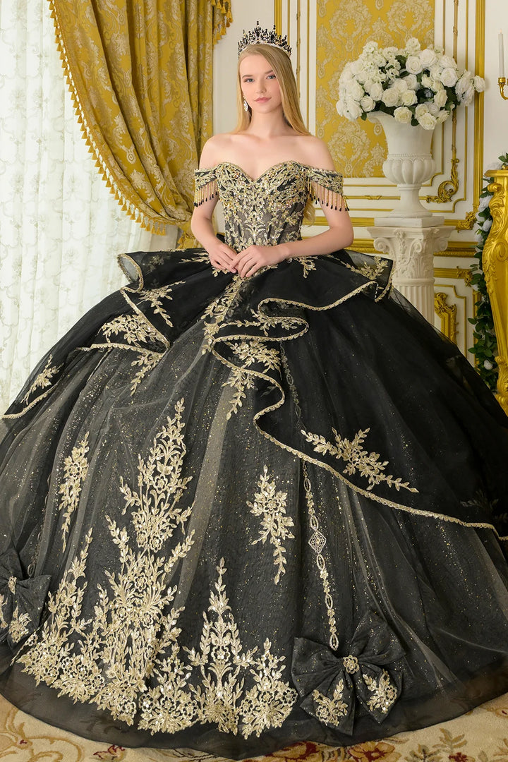 Off Shoulder Ruffled Ball Gown by Elizabeth K GL3670