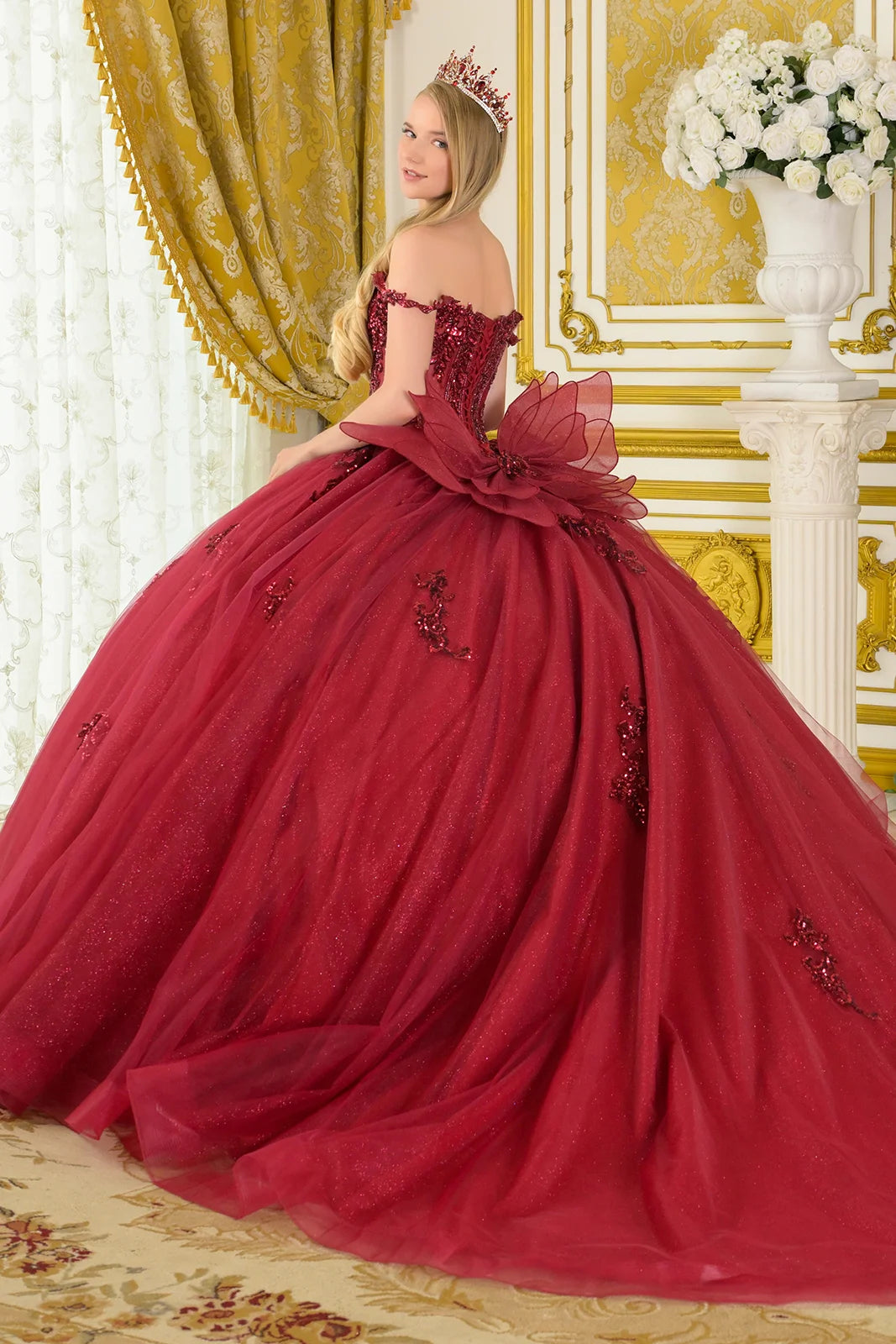 Beaded Off Shoulder Ball Gown by Elizabeth K GL3712