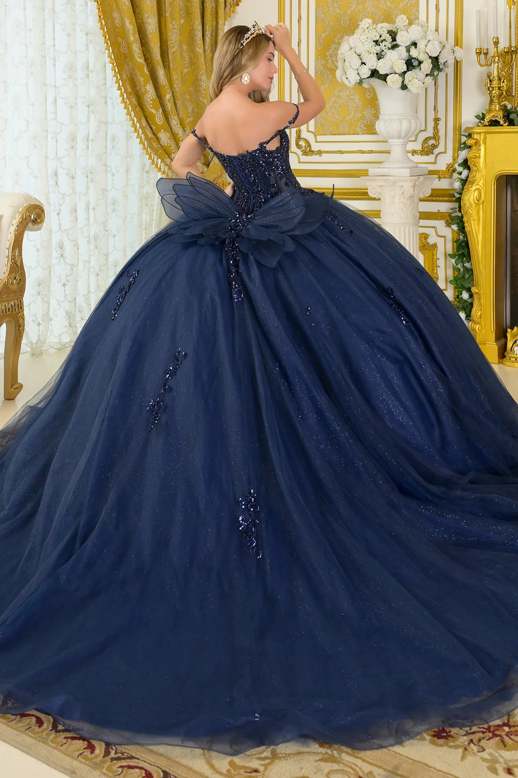 Beaded Off Shoulder Ball Gown by Elizabeth K GL3712