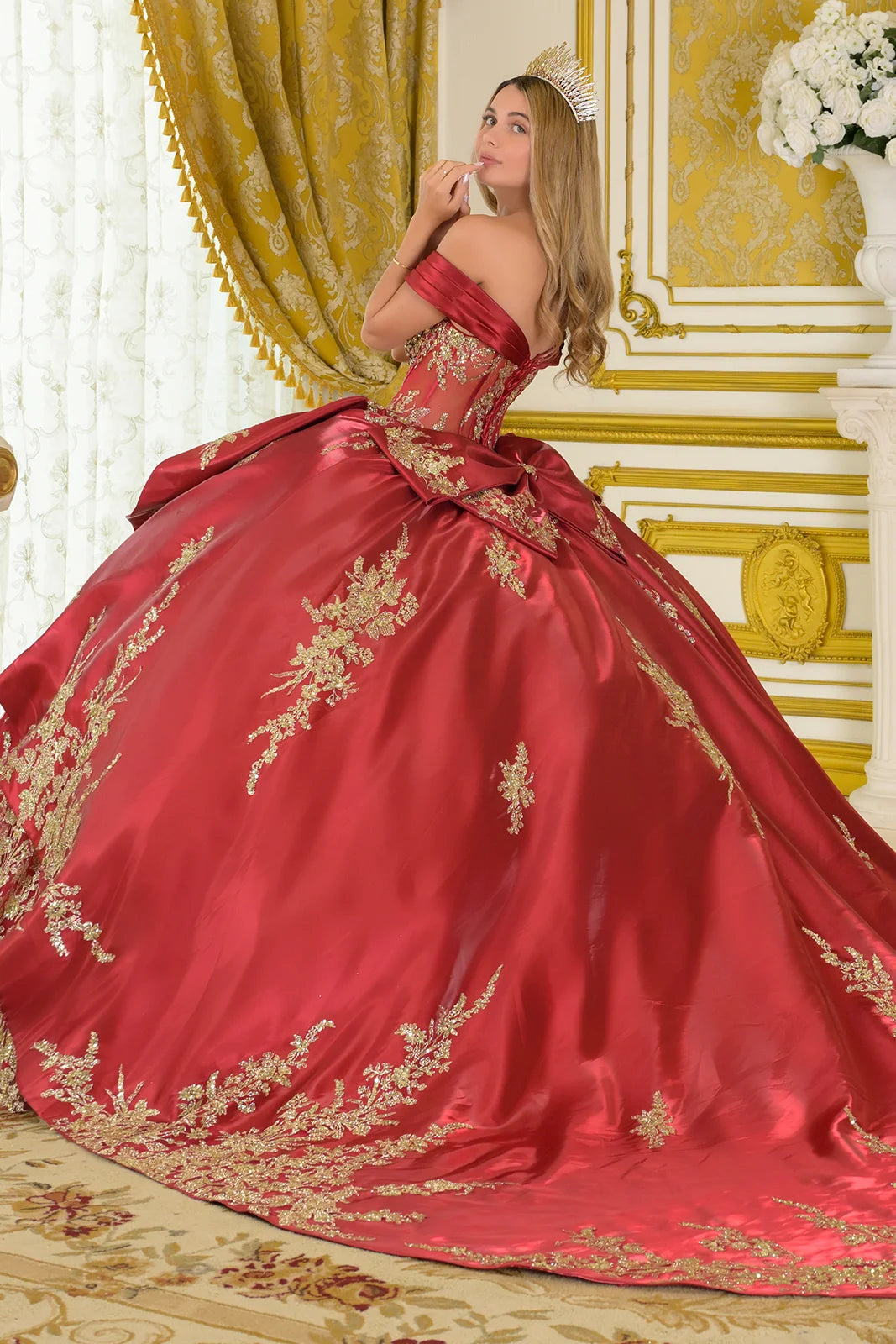 Beaded Off Shoulder Ball Gown by Elizabeth K GL3791