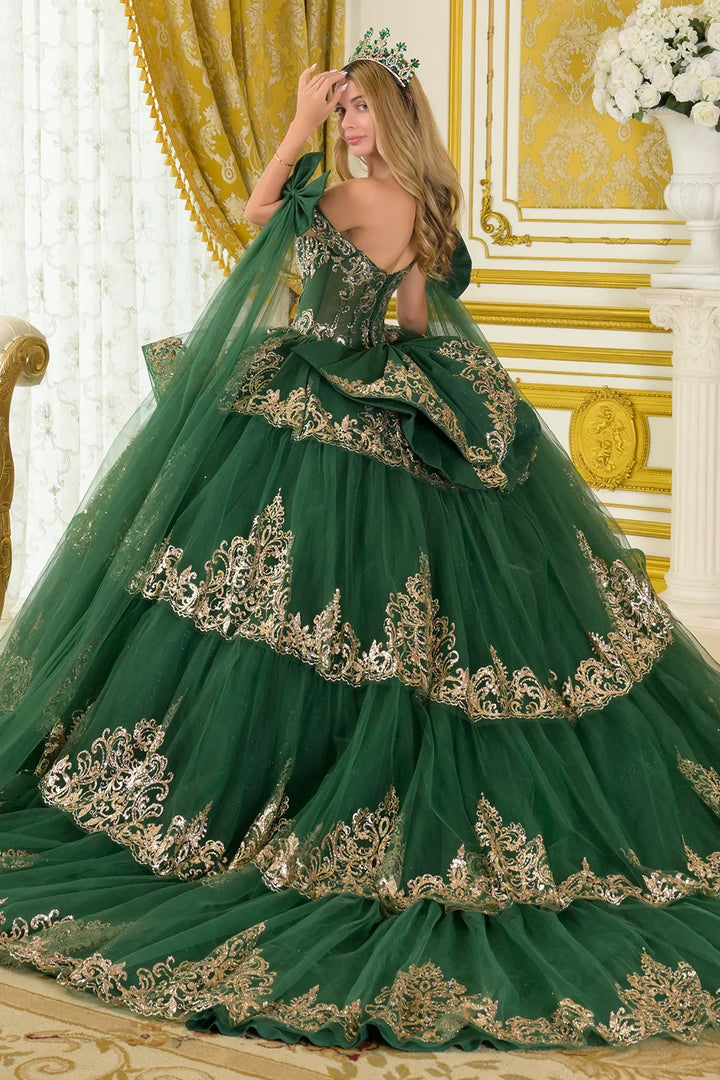 Off Shoulder Tiered Ball Gown by Elizabeth K GL3801