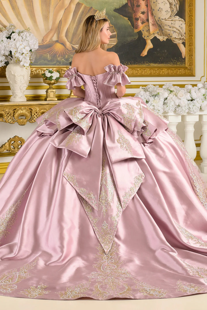 Satin Off Shoulder Ball Gown by Elizabeth K GL3803