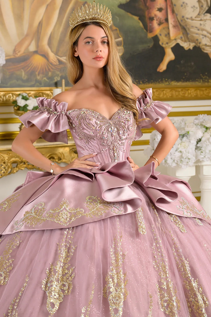 Satin Off Shoulder Ball Gown by Elizabeth K GL3803