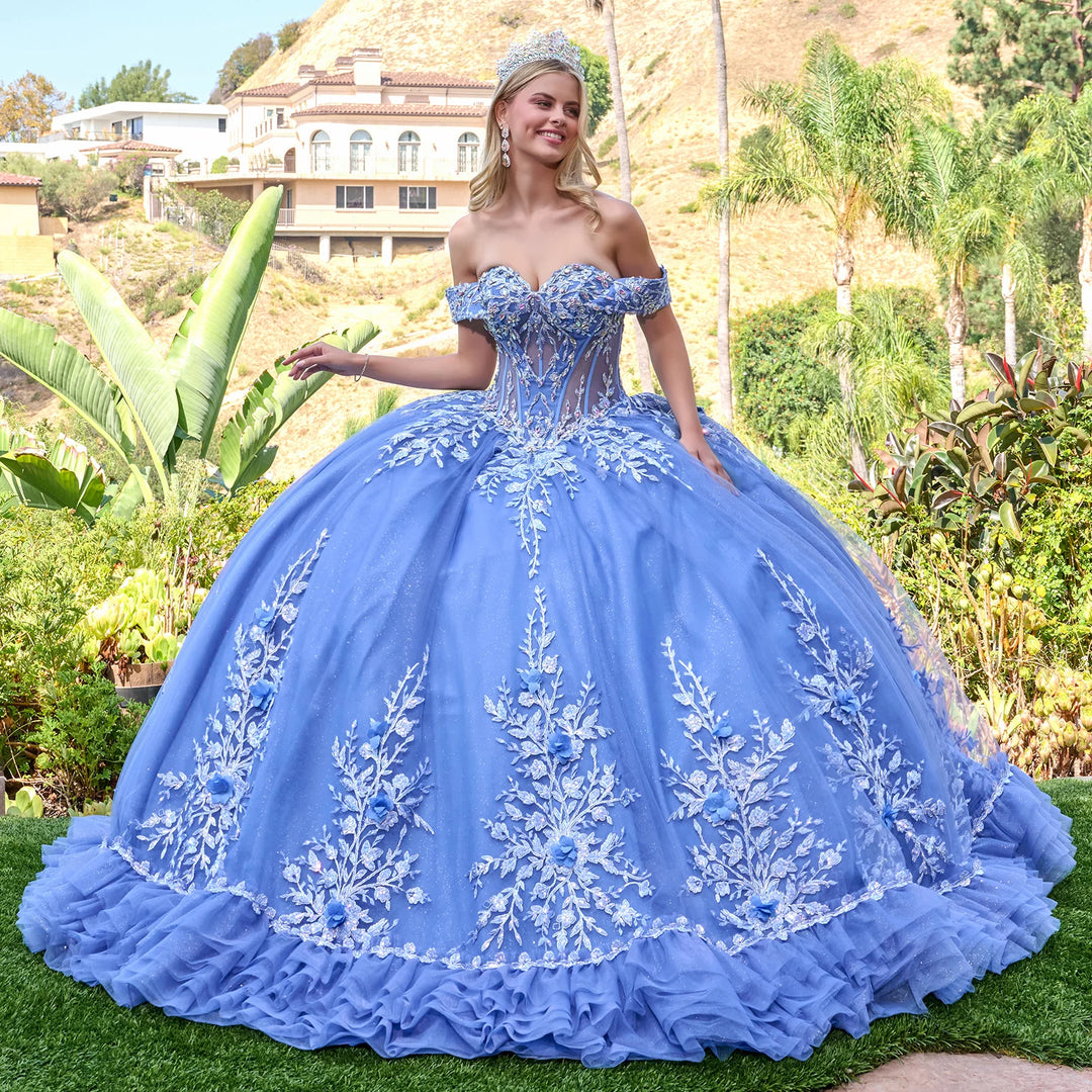 Off Shoulder Ruffled Ball Gown by Elizabeth K GL3812