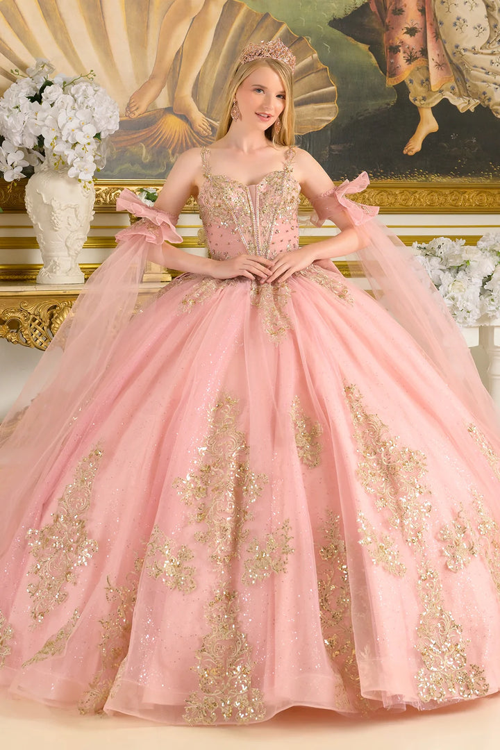 Sleeveless Cape Sleeve Ball Gown by Elizabeth K GL3814