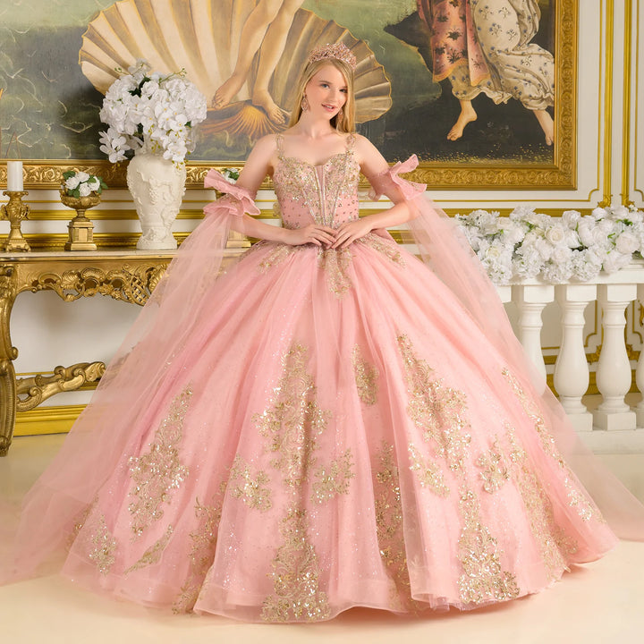 Sleeveless Cape Sleeve Ball Gown by Elizabeth K GL3814