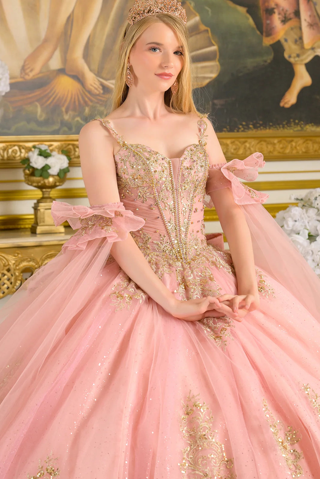 Sleeveless Cape Sleeve Ball Gown by Elizabeth K GL3814