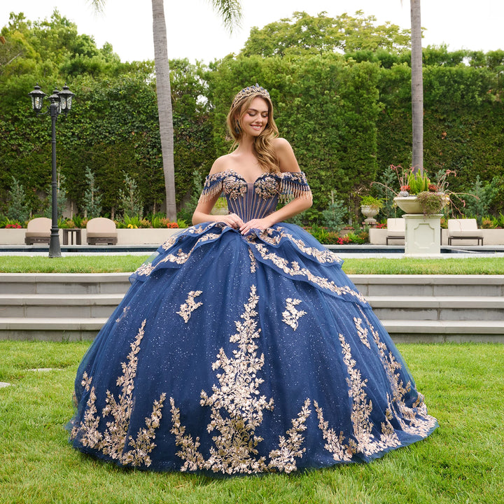 Off Shoulder Fringe Ball Gown by Elizabeth K GL3857