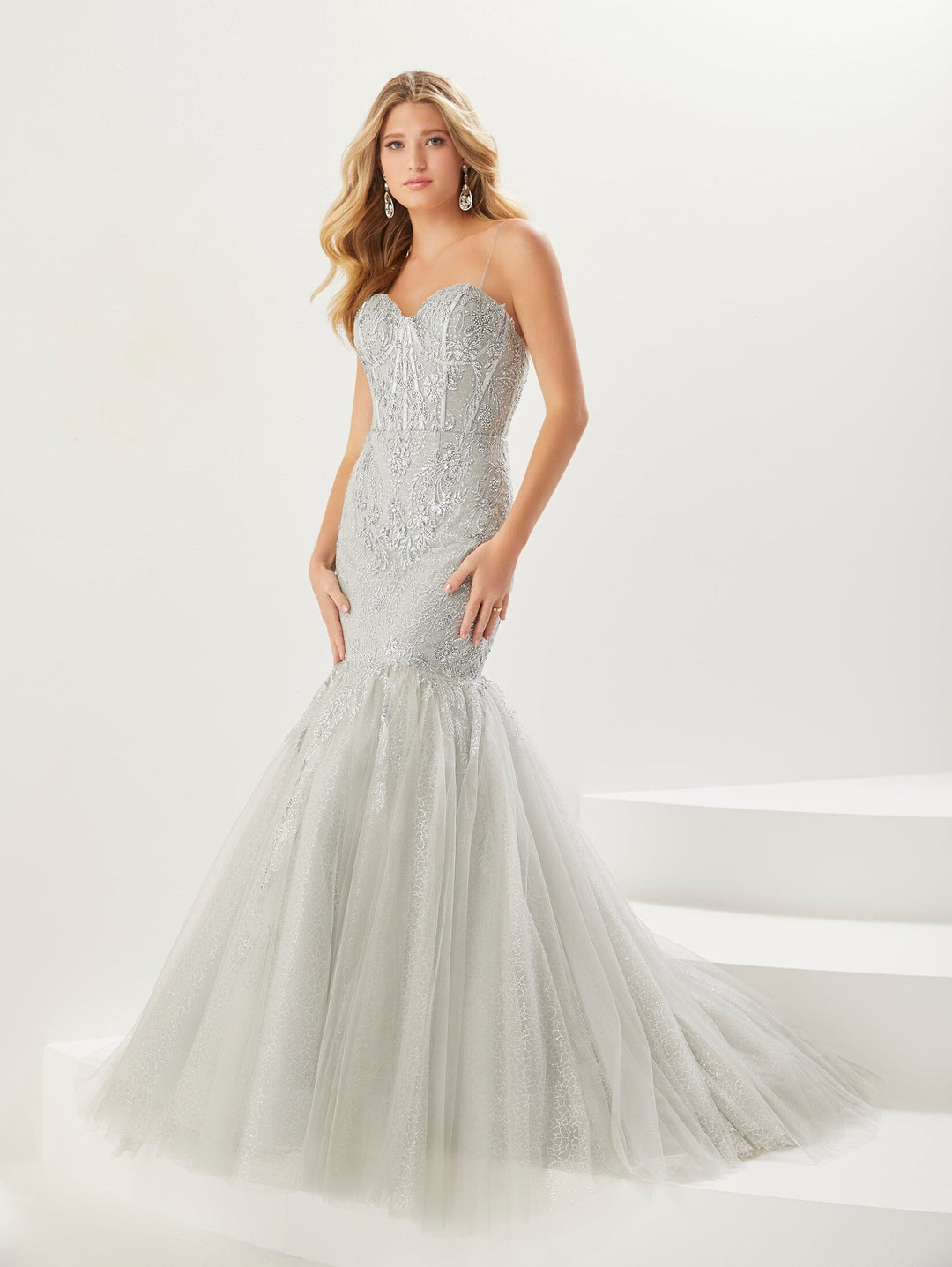Glitter Applique Corset Mermaid Gown by Tiffany Designs 16923