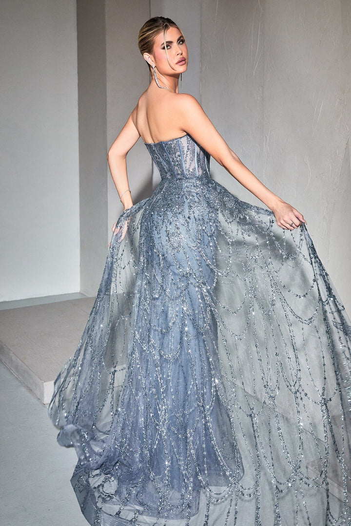 Glitter Fitted Strapless Overskirt Gown by Ladivine CB095 - Outlet