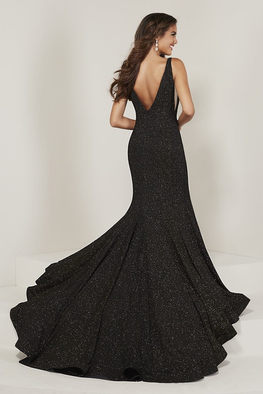Glitter Jersey Sleeveless Mermaid Gown by Tiffany Designs 16368 22 / Black/Gold Glitter Jersey Sleeveless Mermaid Gown by Tiffany Designs 16368 22 / Black/Gold