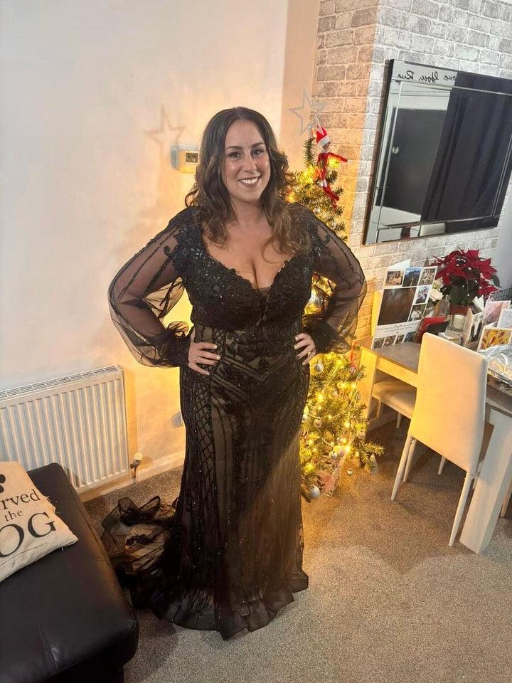 Glitter Long Sleeve Mermaid Dress by Ladivine CD864