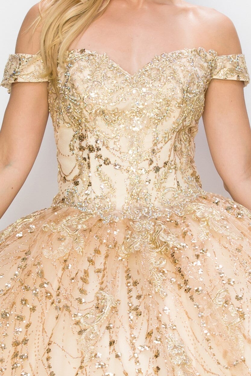 Glitter Off Shoulder Ball Gown by Cinderella Couture 8033J