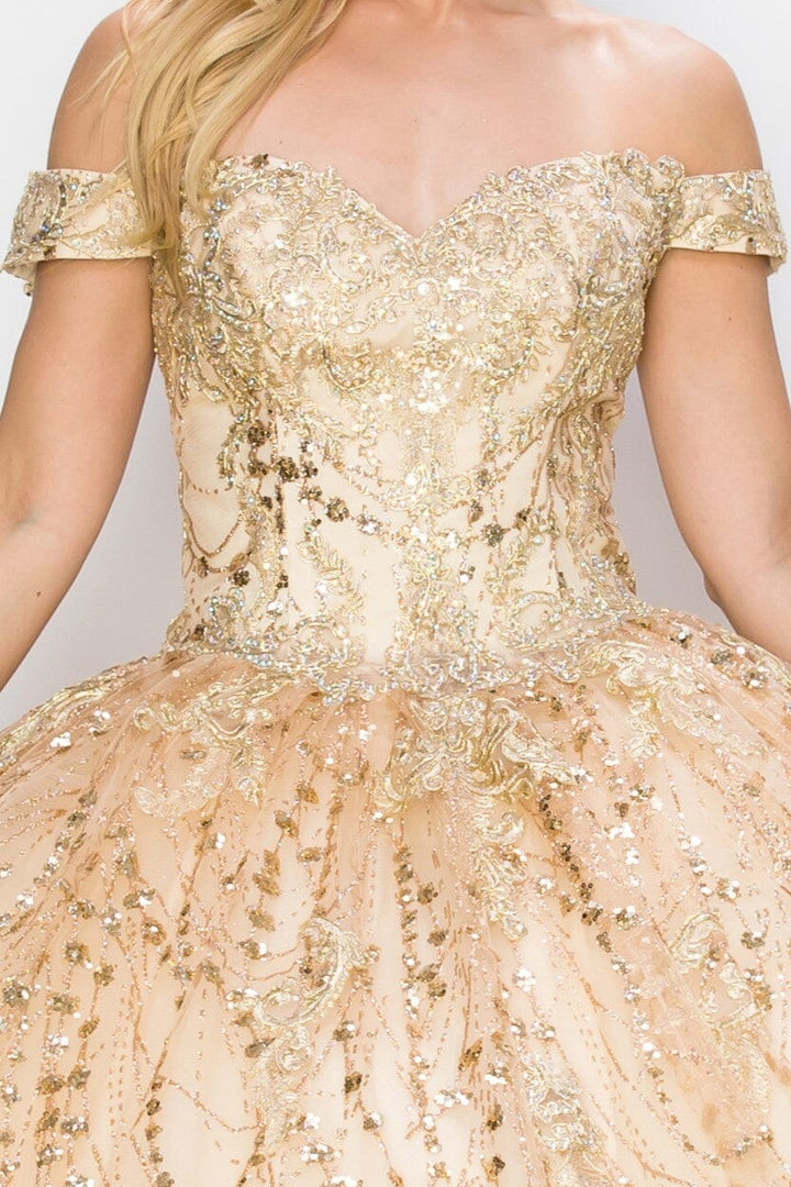 Glitter Off Shoulder Ball Gown by Cinderella Couture 8033J