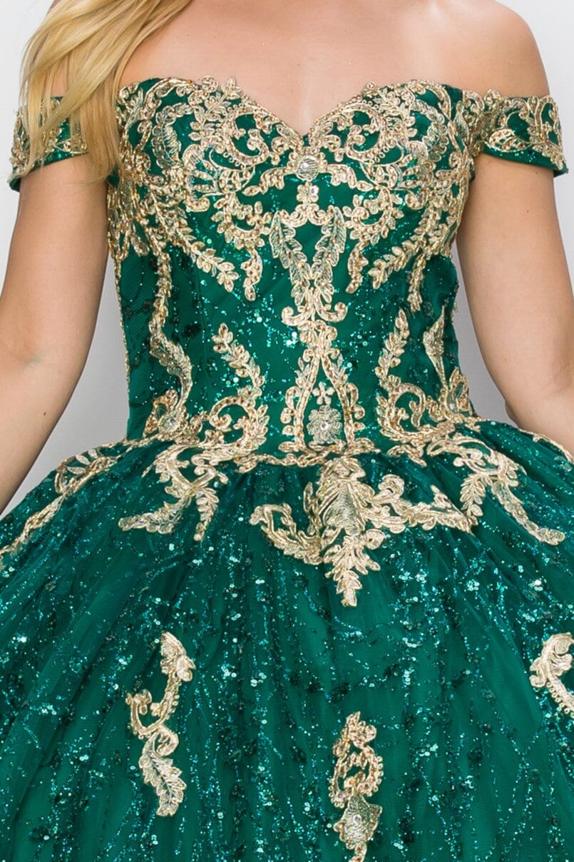 Glitter Off Shoulder Ball Gown by Cinderella Couture 8033J