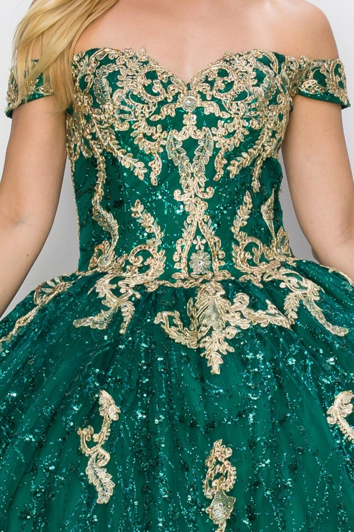 Glitter Off Shoulder Ball Gown by Cinderella Couture 8033J